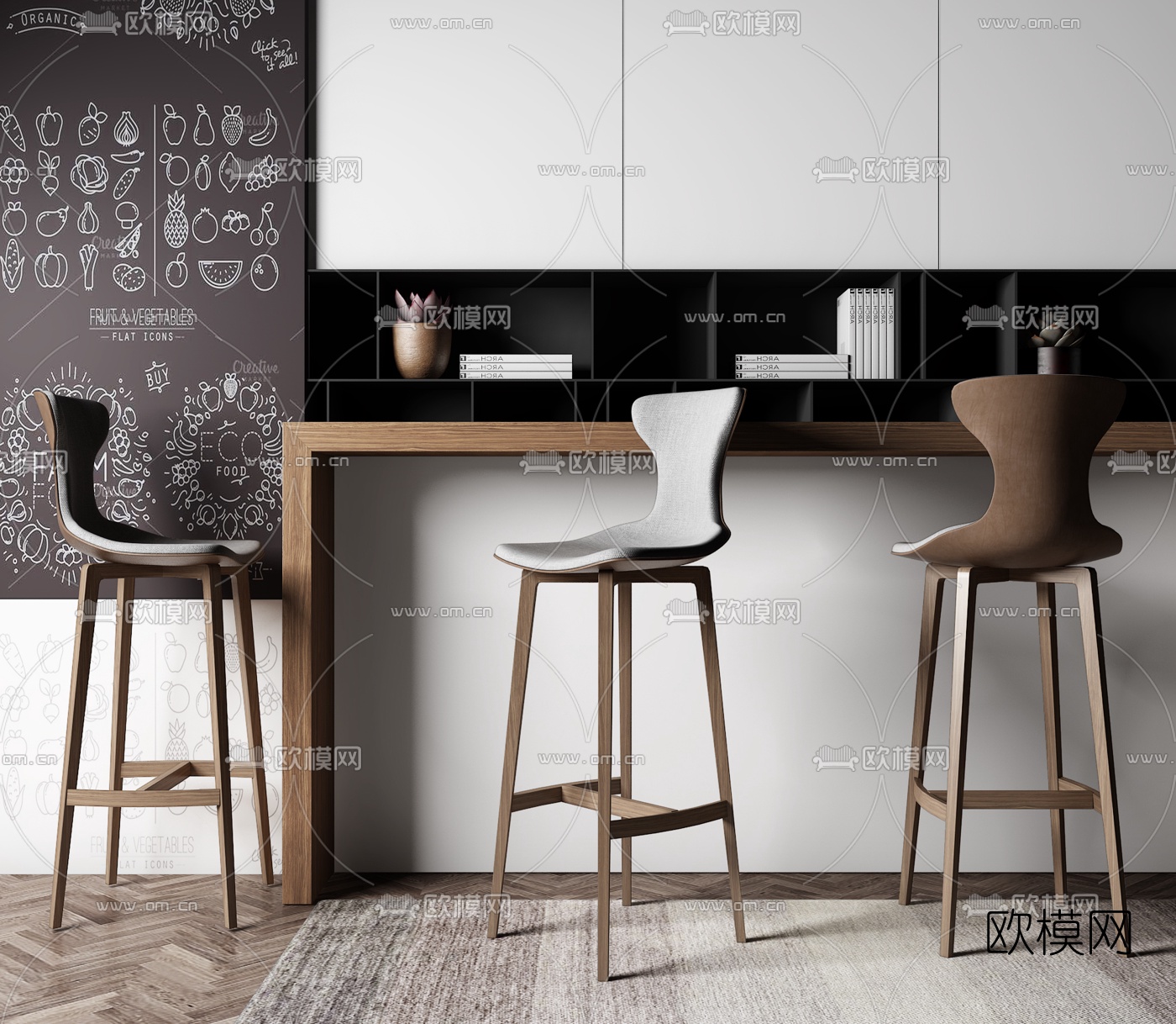 现代实木吧台3d模型下载