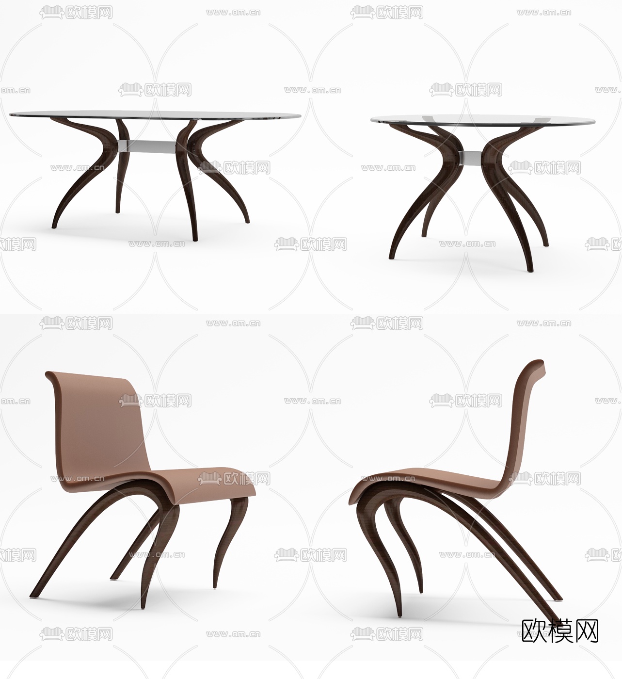 现代玻璃餐桌椅3d模型