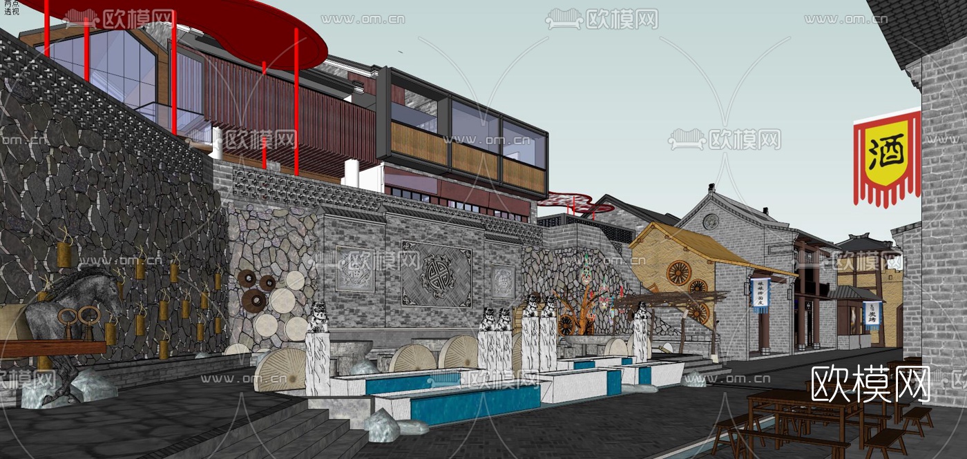 中式仿古小镇su模型下载（渲染图9）