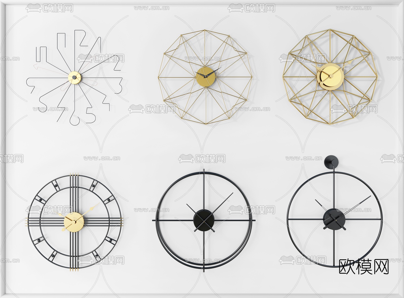 现代铁艺挂钟组合3d模型下载