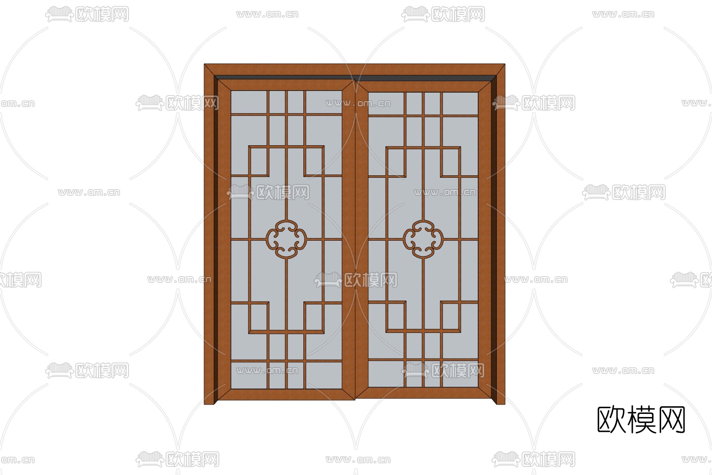 新中式实木双开门免费su模型下载