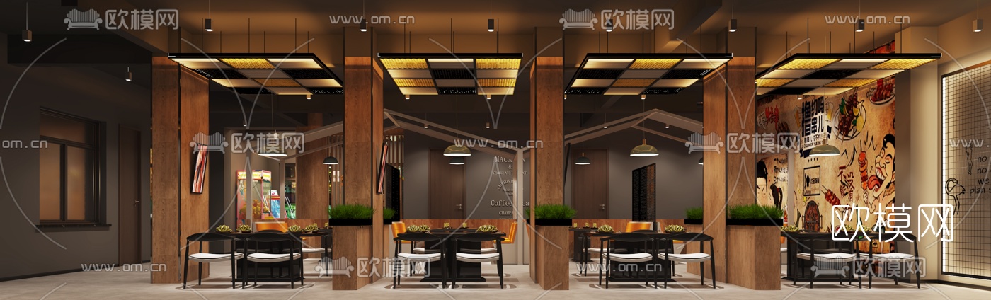 工业风串串火锅店免费3d模型