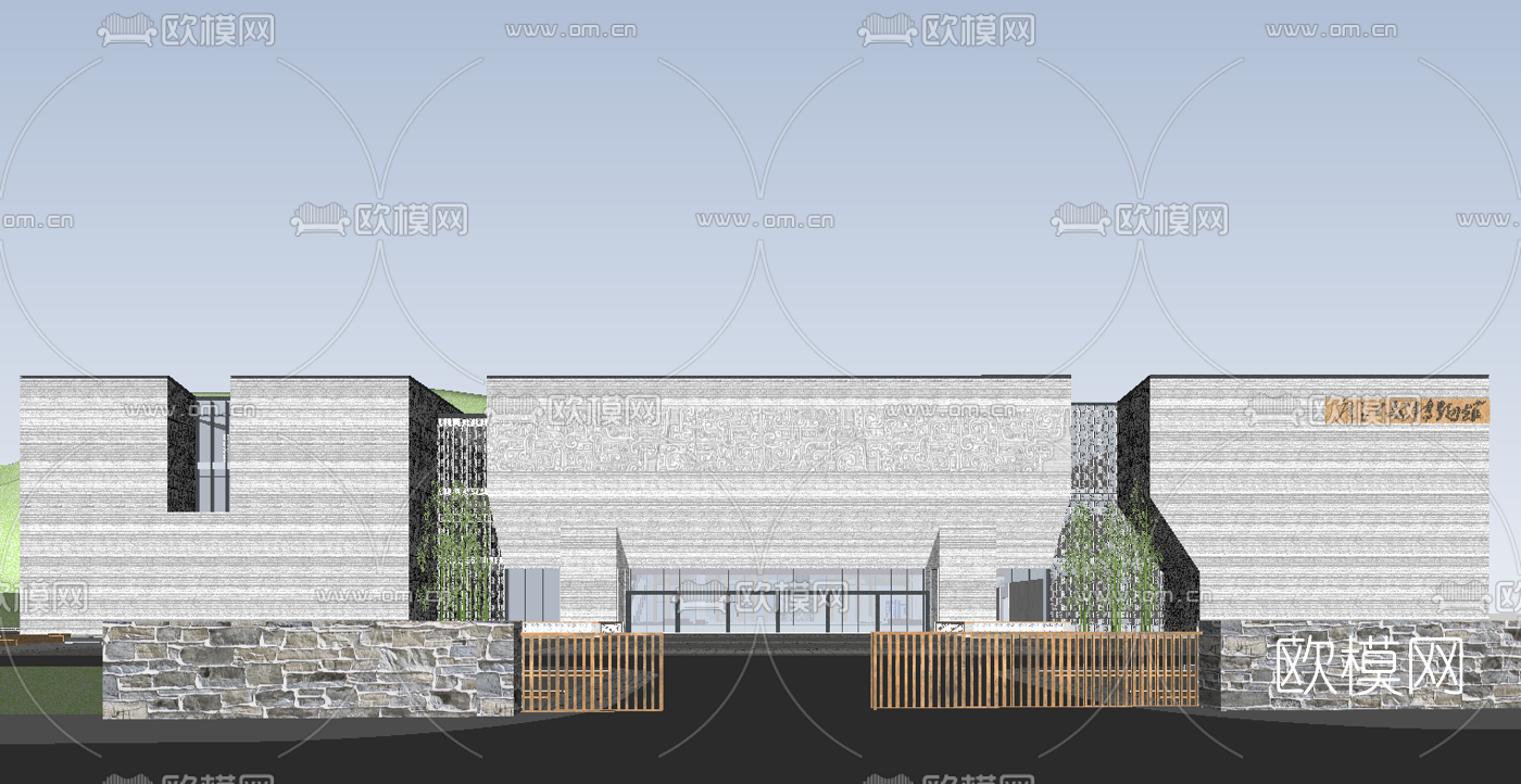 新中式博物馆su模型下载（渲染图1）