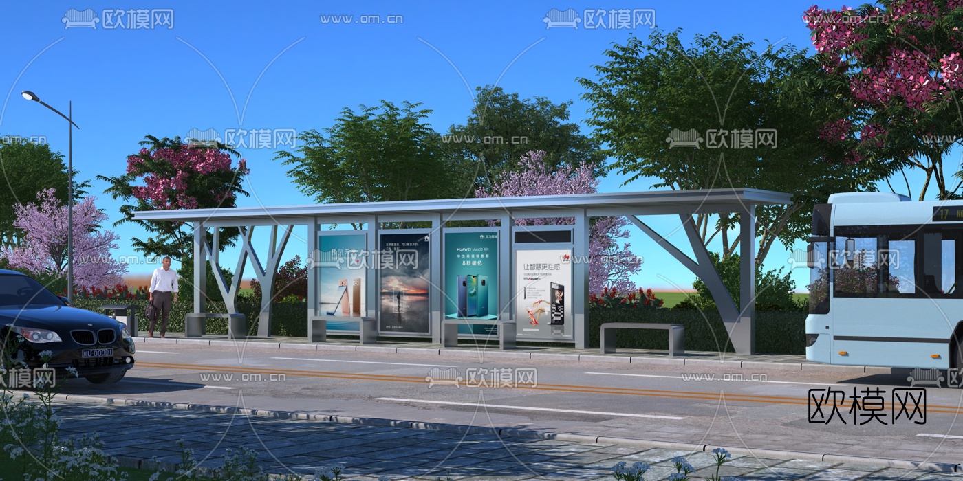 公交车站3d模型下载