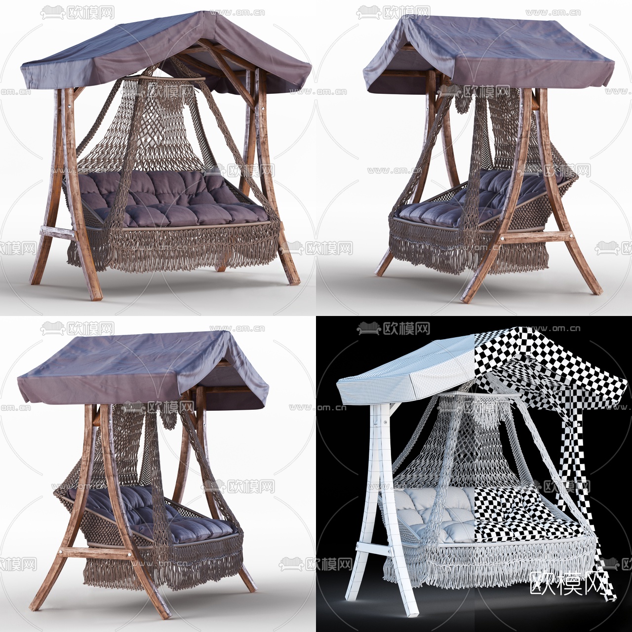 北欧原木吊椅3d模型下载