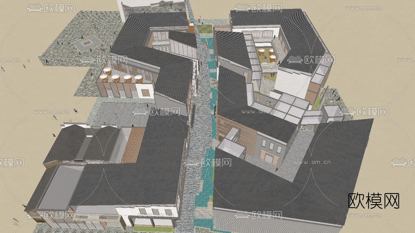 中式古街古镇风景区外观su模型下载（渲染图7）