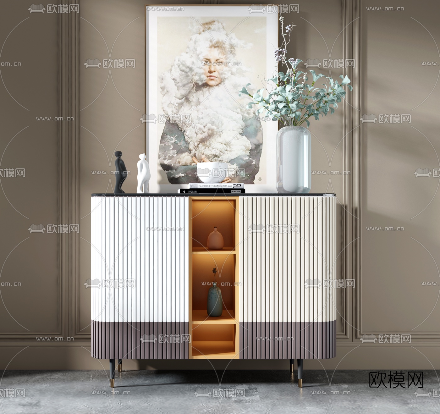 北欧烤漆斗柜3d模型下载