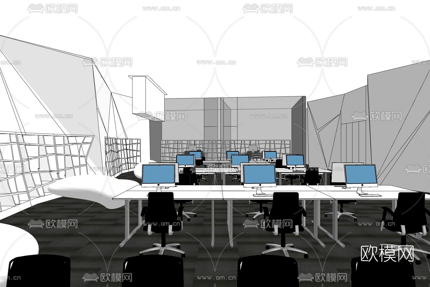 现代办公区免费su模型下载