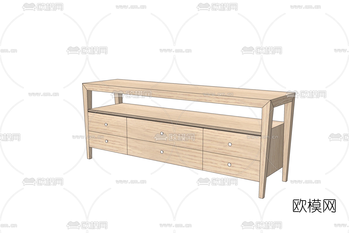 现代实木电视柜免费su模型下载
