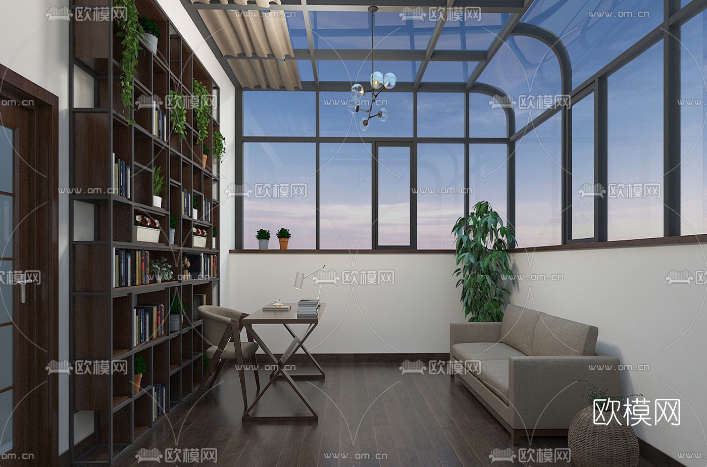 现代书房阳光房免费3d模型-免费3dmax模型库-欧模网