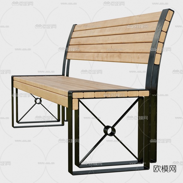 现代原木户外椅3d模型下载(渲染图1)