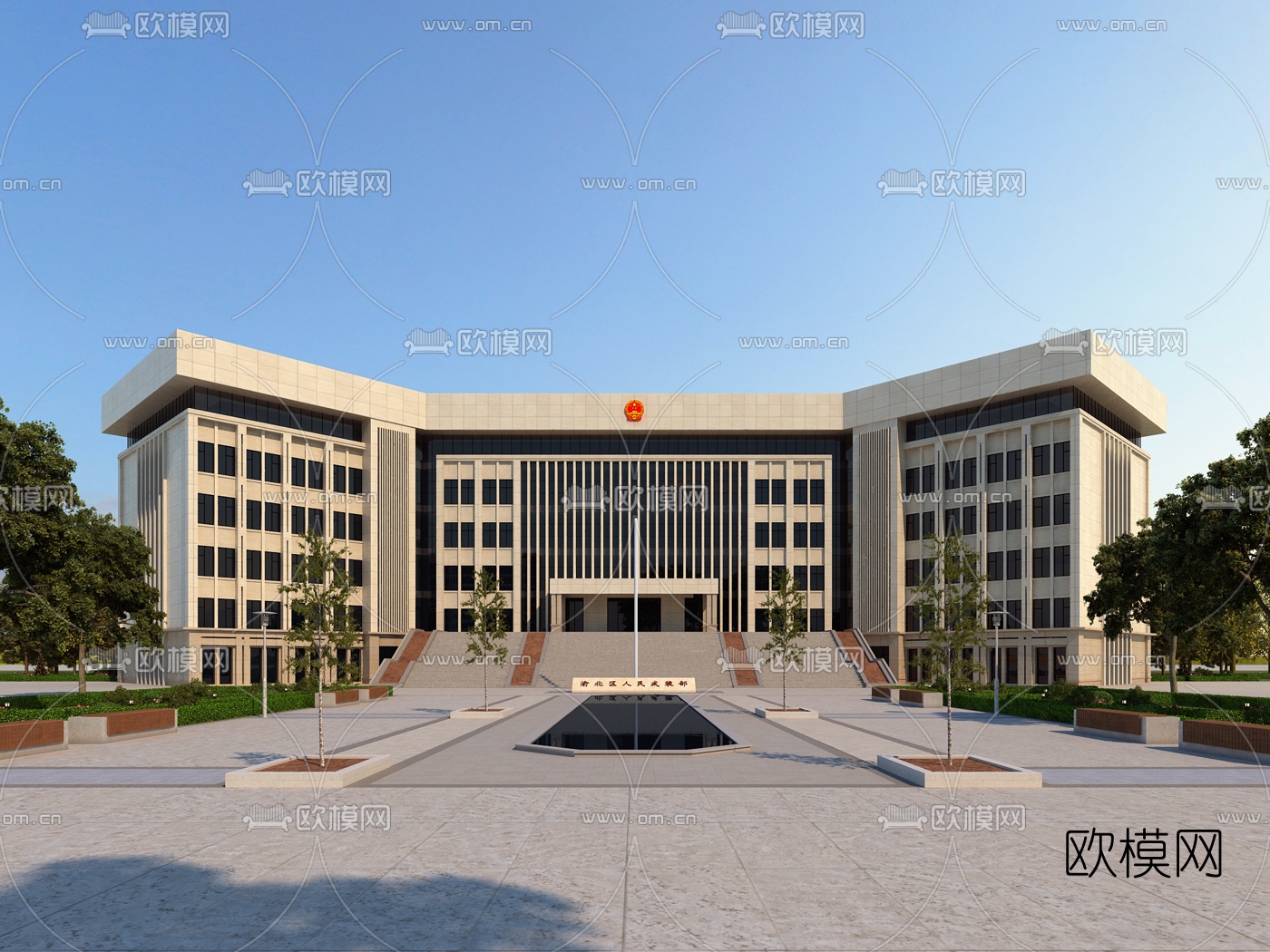 现代政府机关办公楼外观3d模型-免费3dmax模型库-欧模网