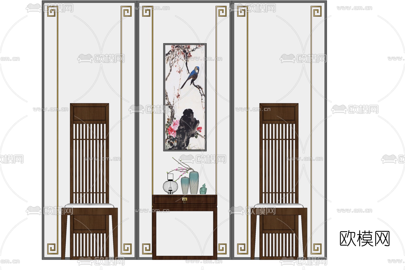 新中式实木端景台免费su模型下载