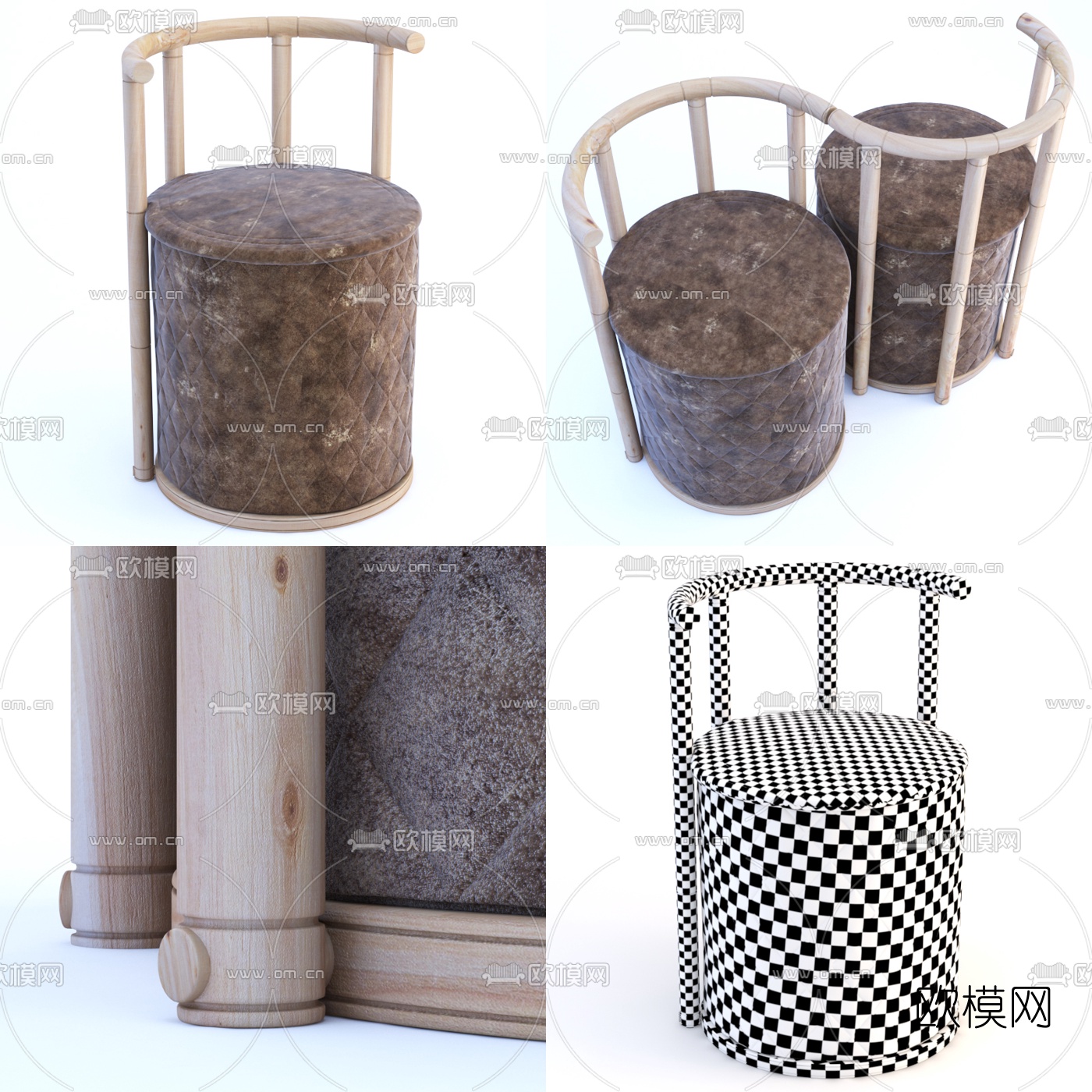 现代靠背凳子3d模型下载（渲染图2）