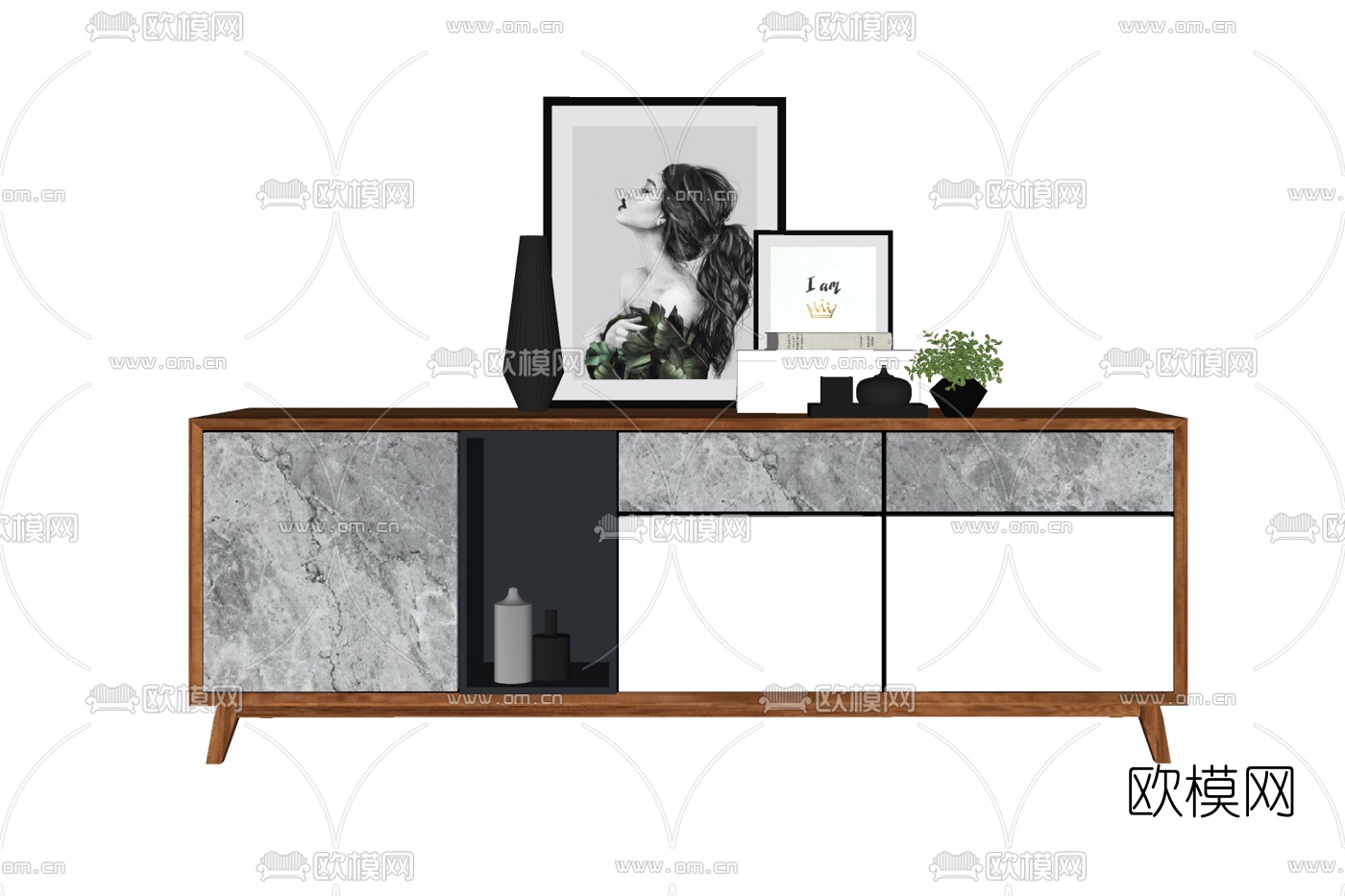现代实木电视柜免费su模型下载
