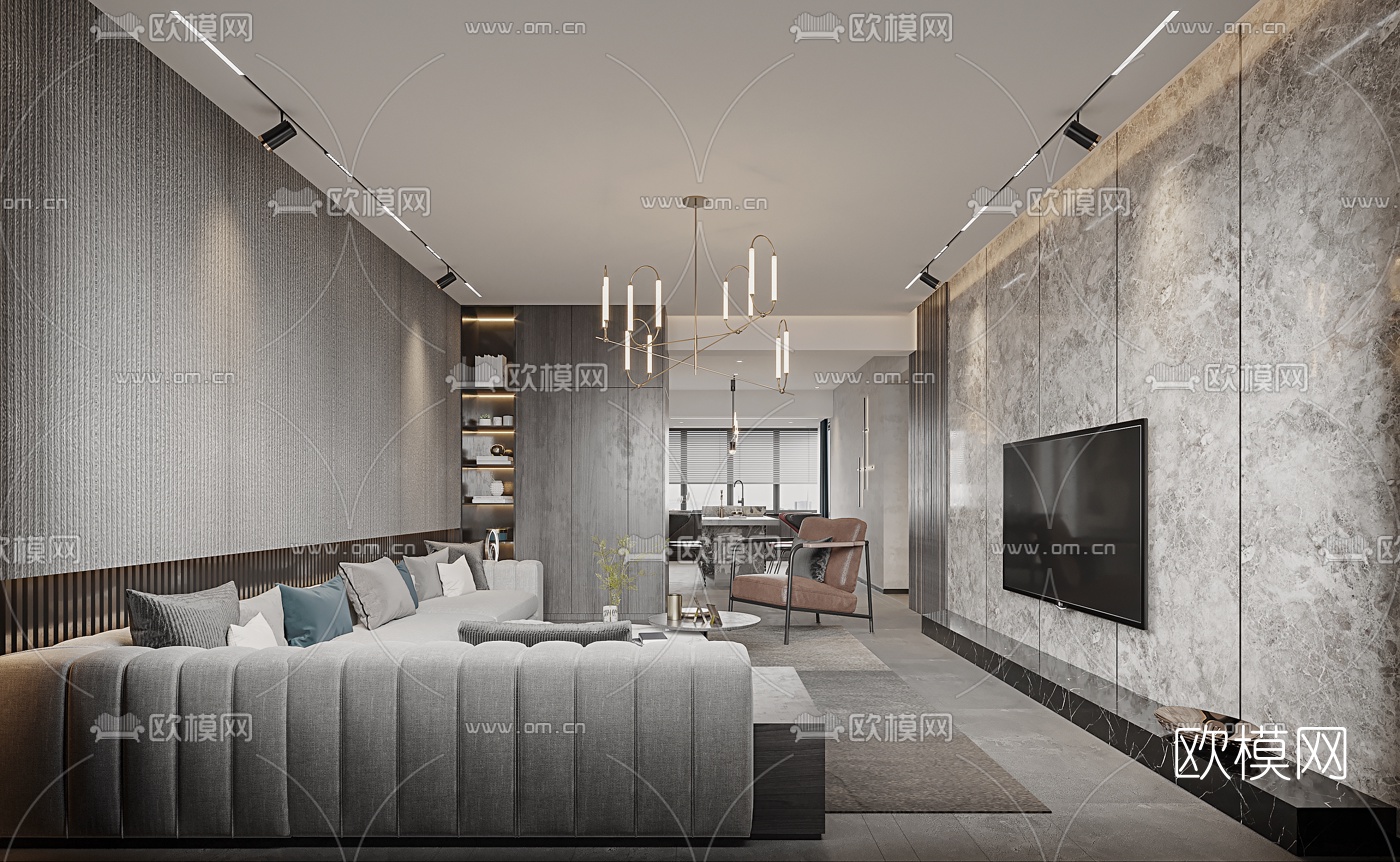 现代客厅餐厅3d模型