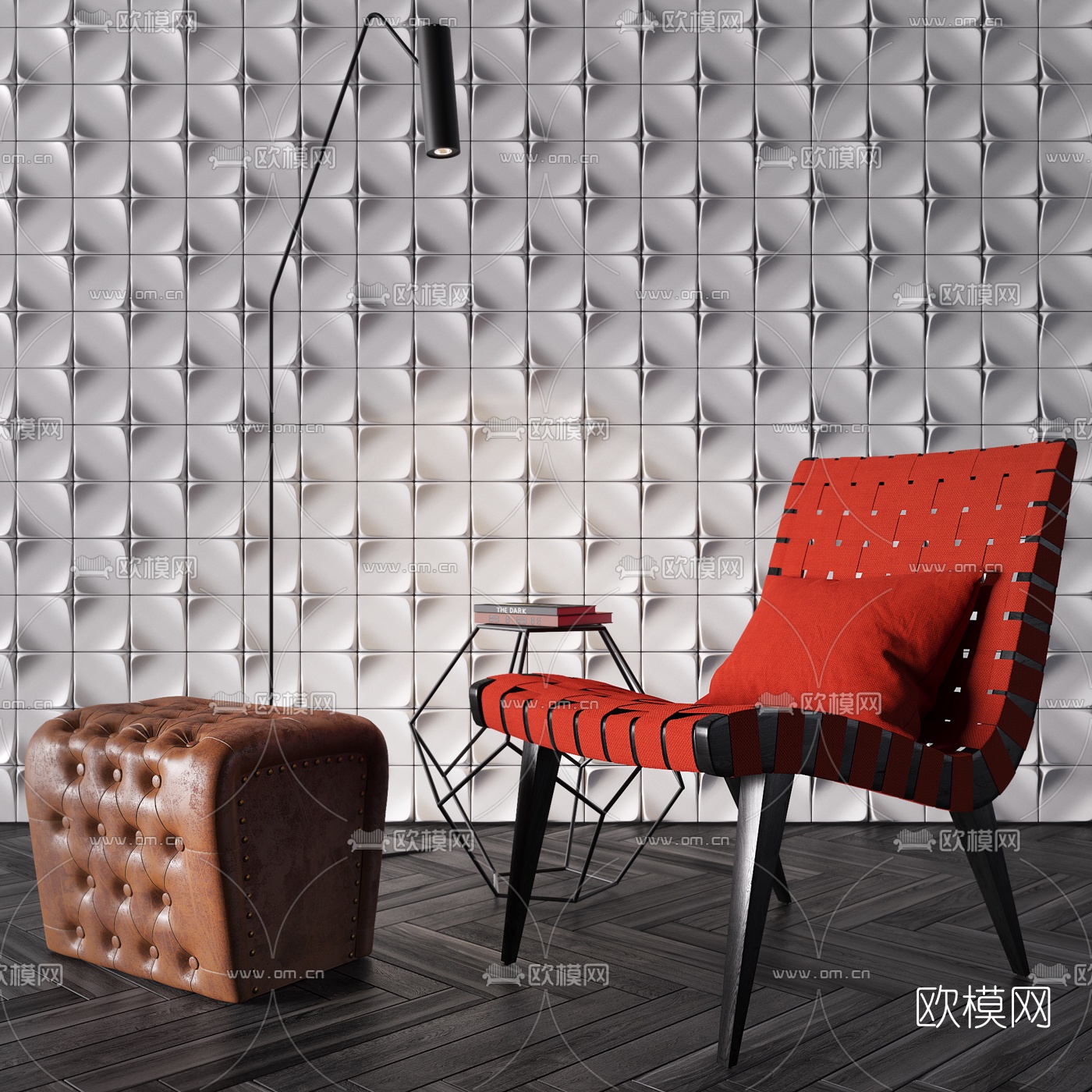 工业风皮革休闲沙发3d模型下载（渲染图3）
