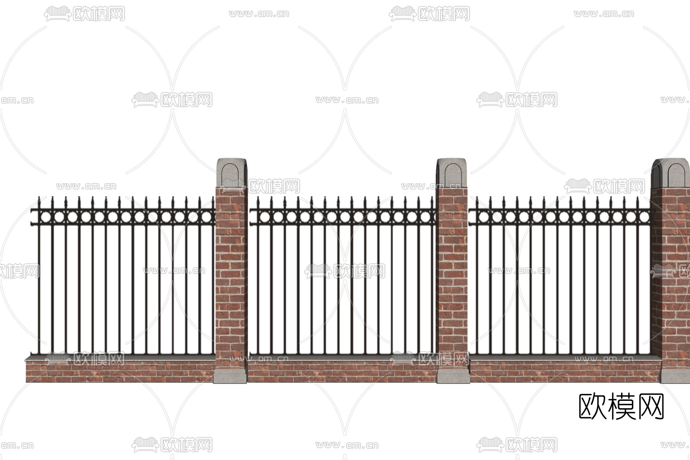 现代铁艺庭院围墙免费su模型下载
