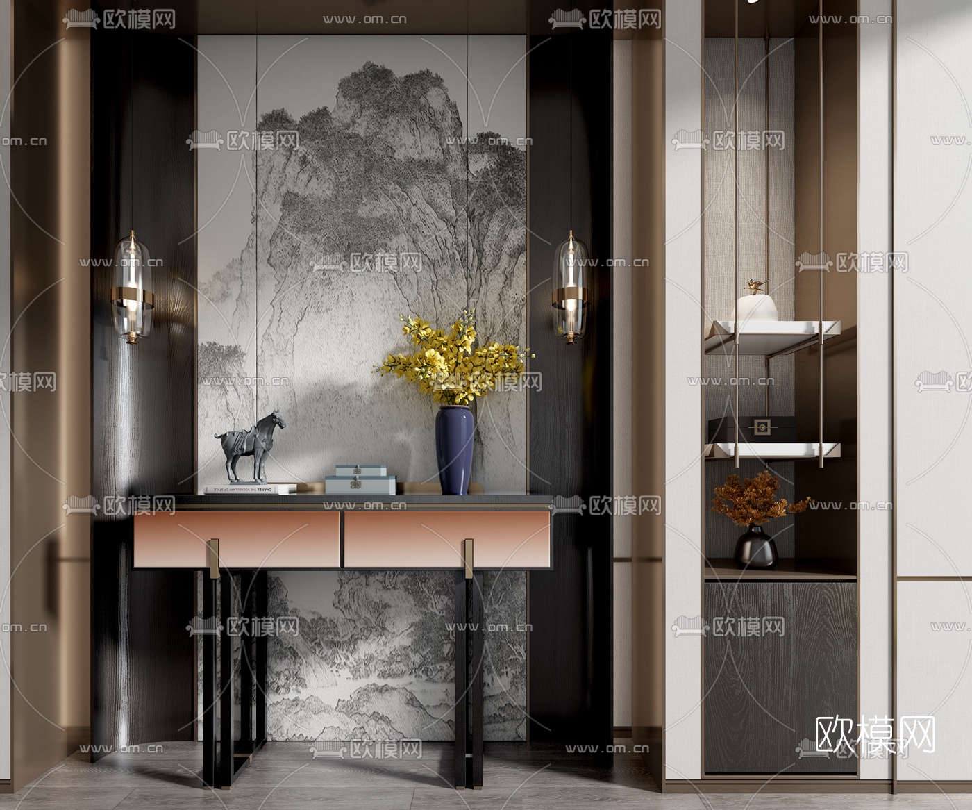 新中式实木端景台3d模型
