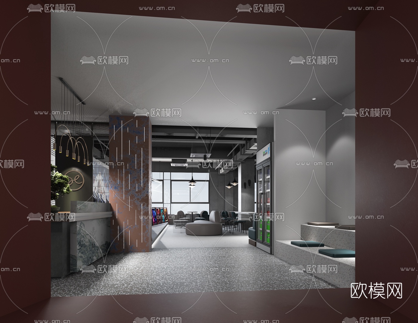 工业风电竞主题餐厅3d模型