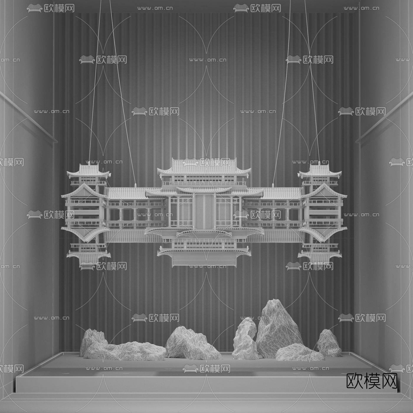 新中式飞檐楼宇装饰吊灯3d模型