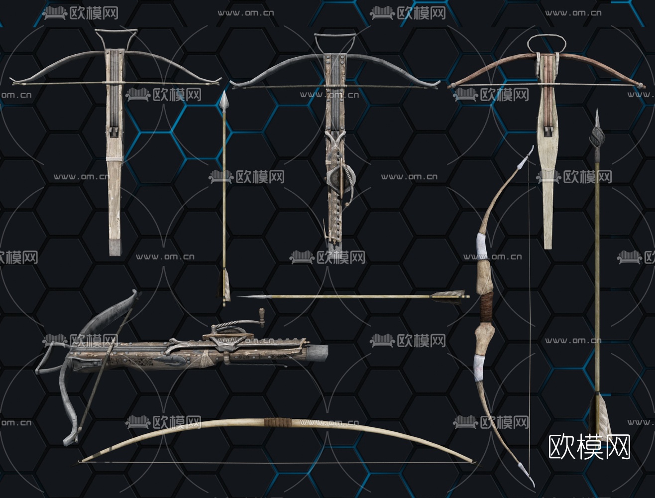 欧式复古弓弩弓箭3d模型下载
