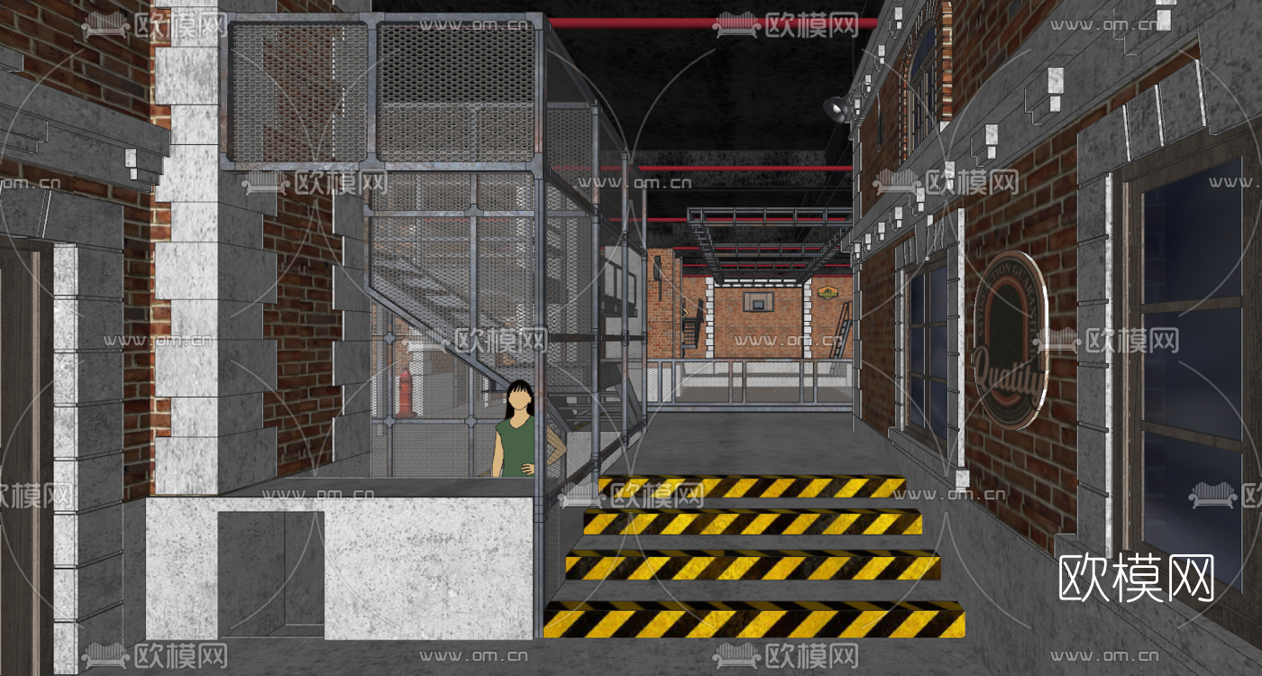 工业风街头篮球嘻哈主题酒吧su模型下载（渲染图7）