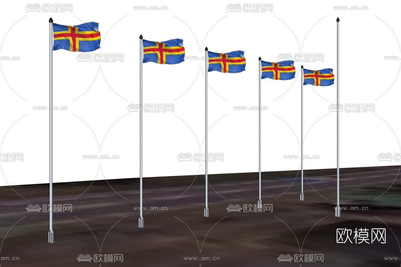 现代国旗旗帜免费su模型下载