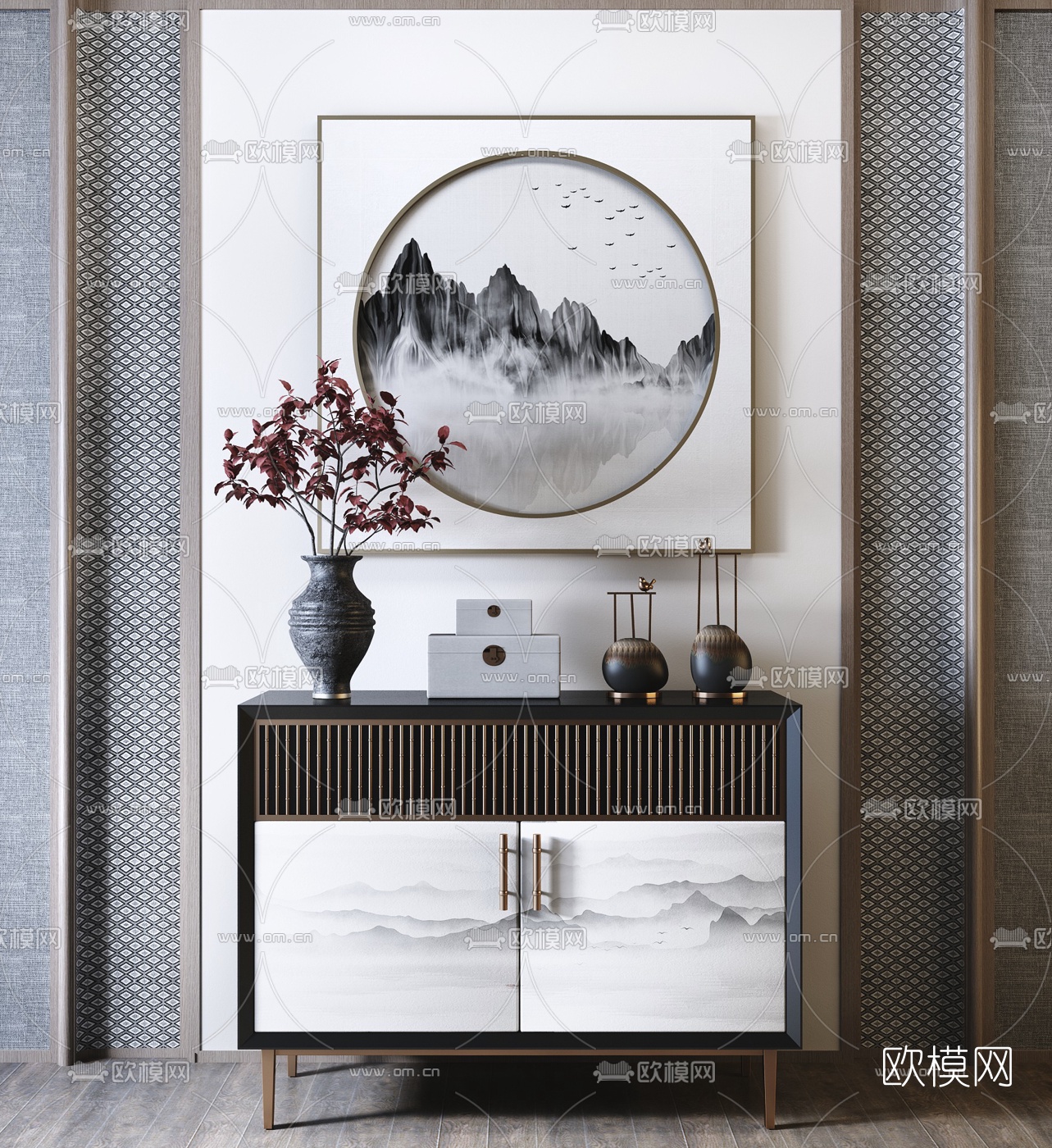 新中式端景柜3d模型