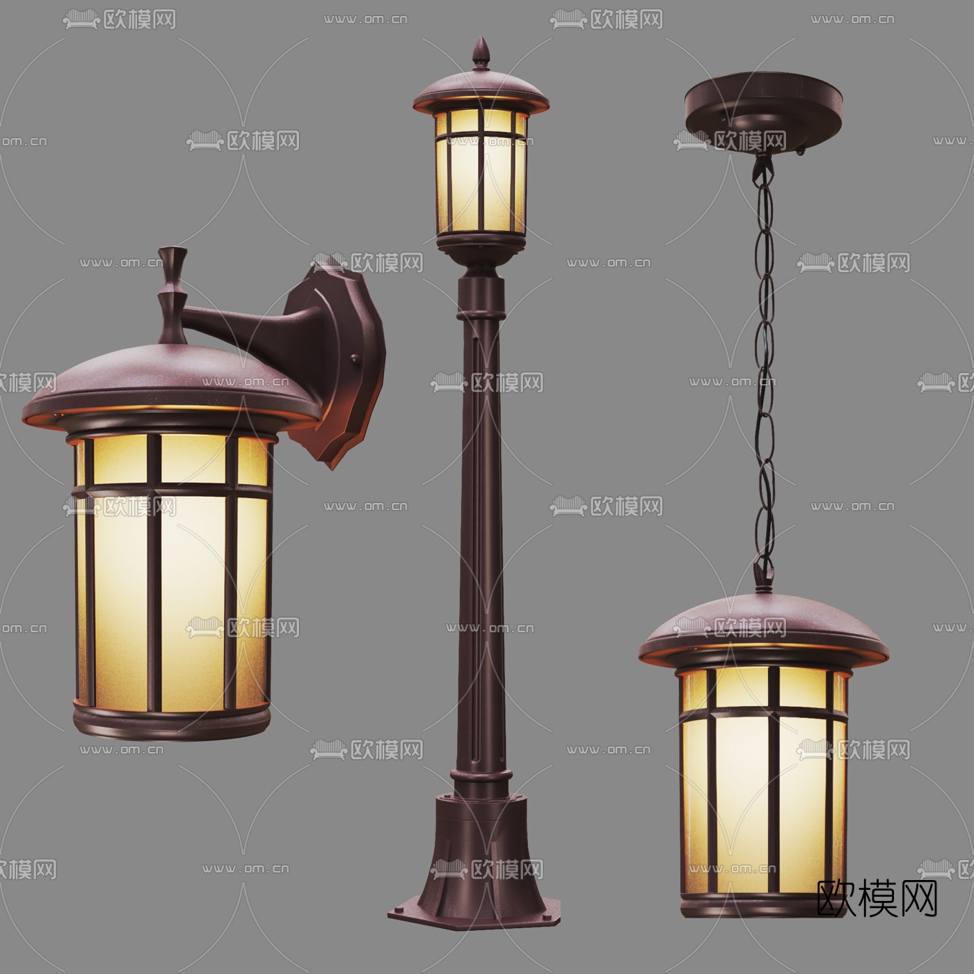 中式户外庭院灯具组合3d模型下载