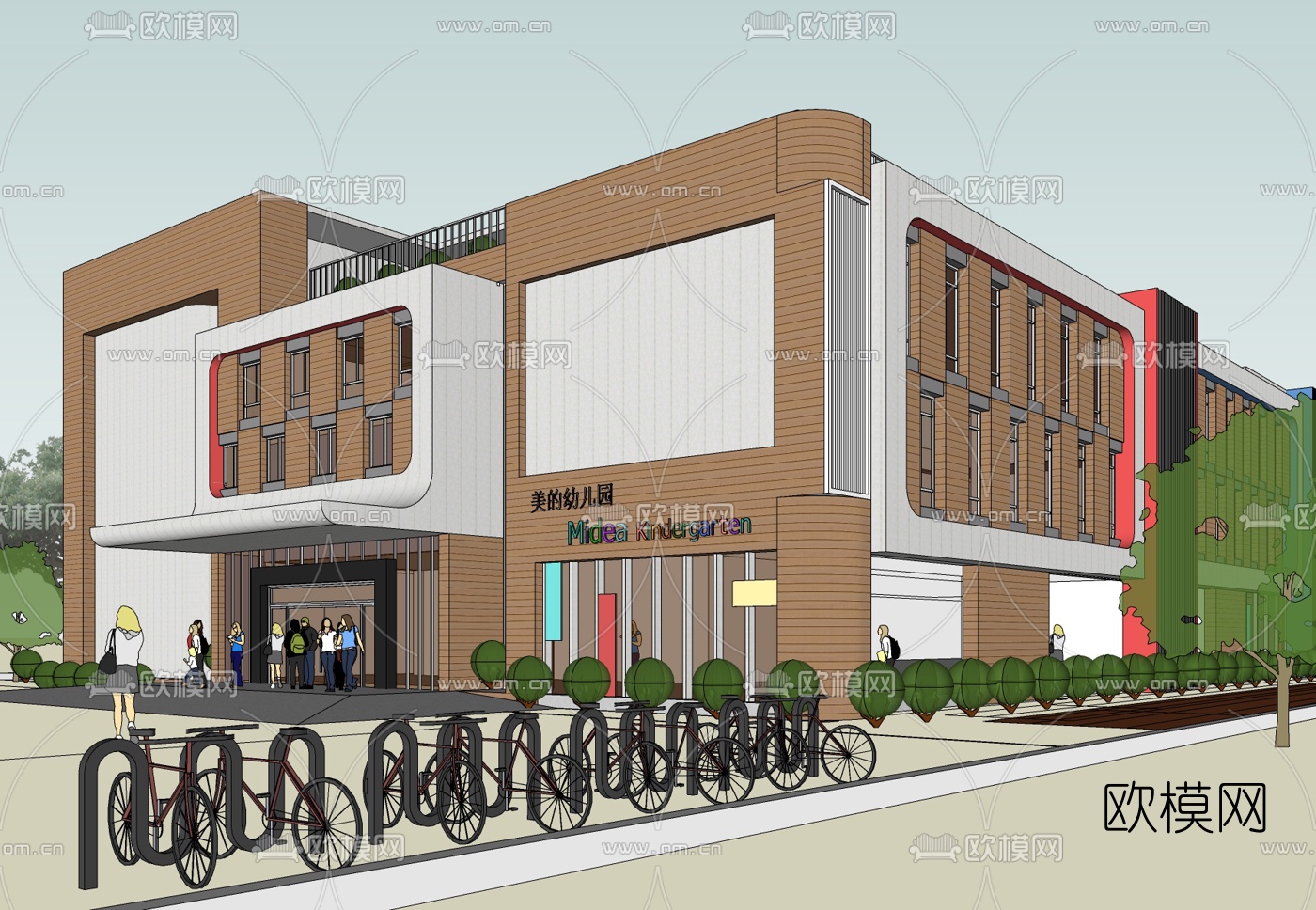 现代幼儿园外观免费su模型下载