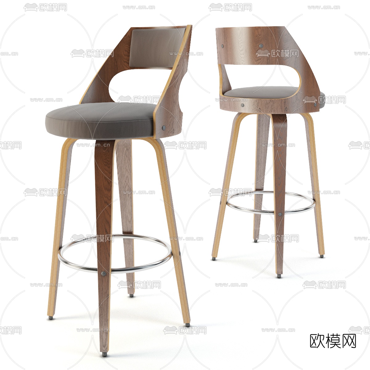 现代实木吧台椅3d模型
