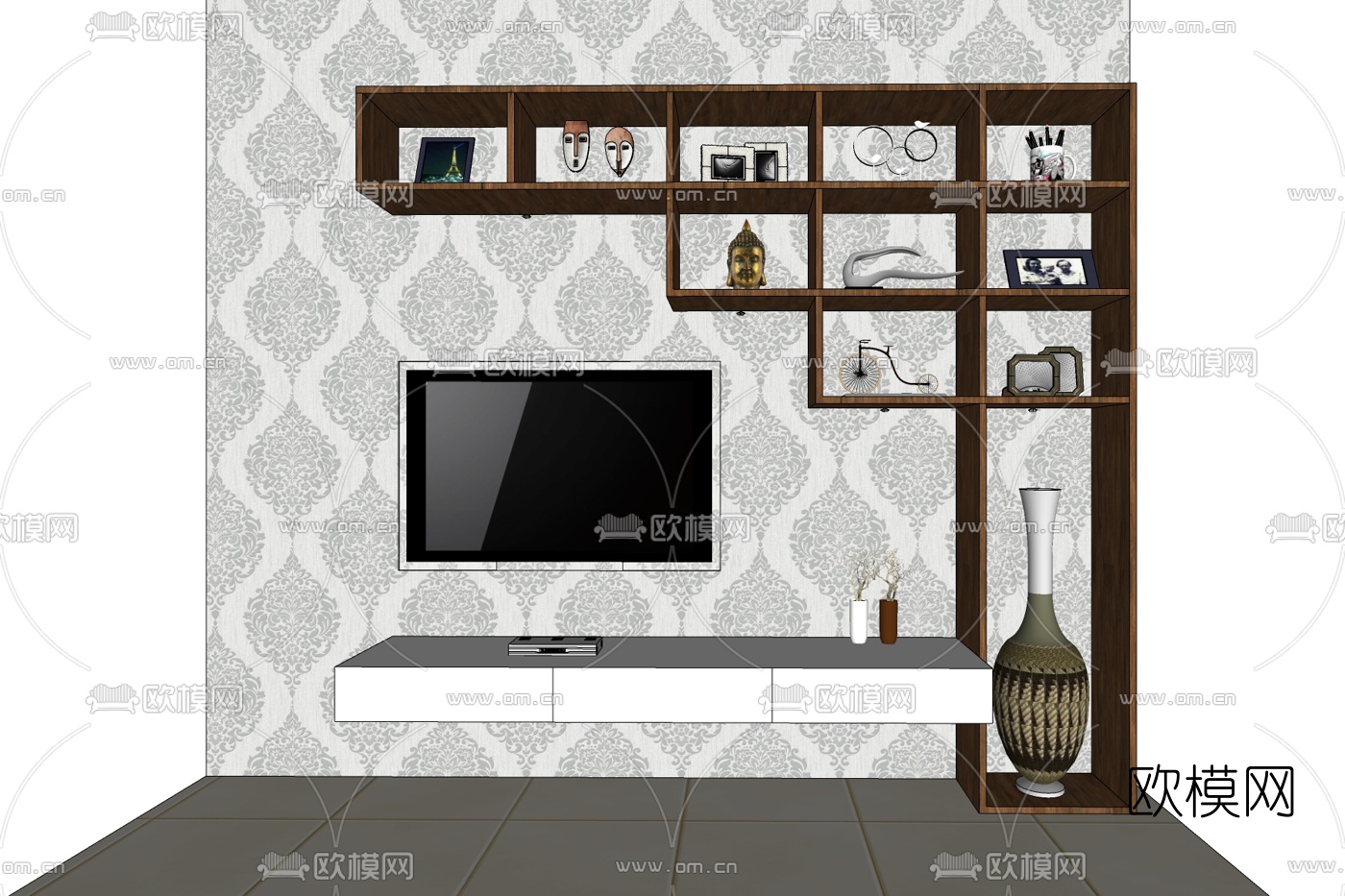 现代电视背景墙免费su模型下载