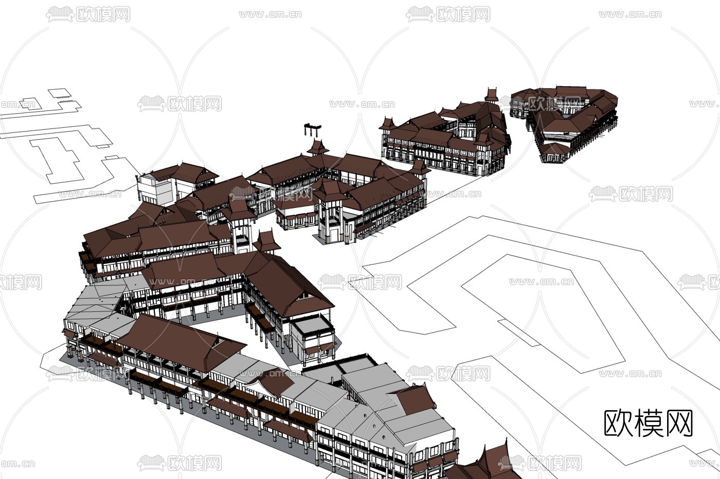 新中式房屋规划免费su模型下载