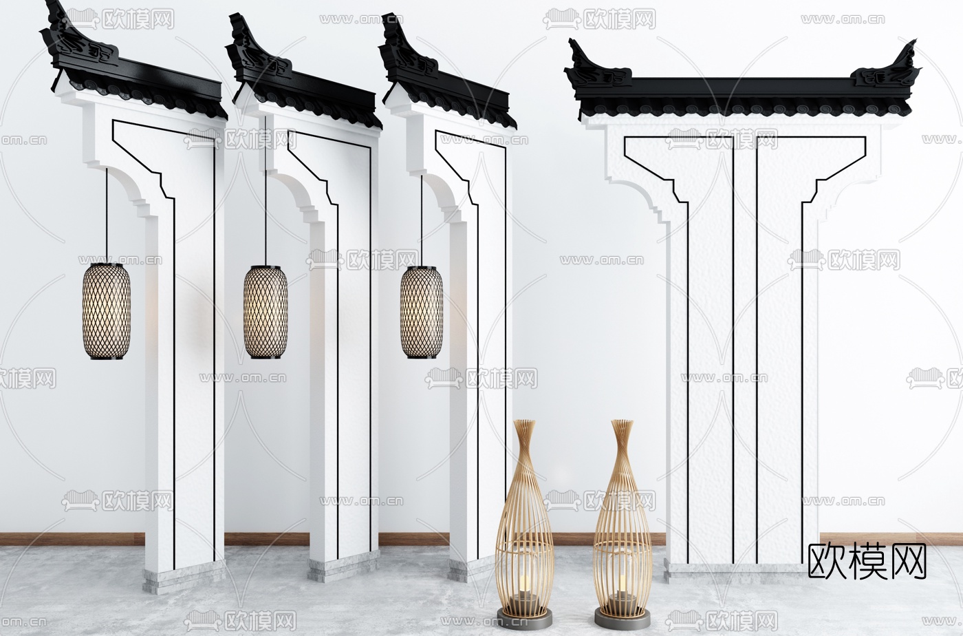 新中式牌坊构件3d模型下载
