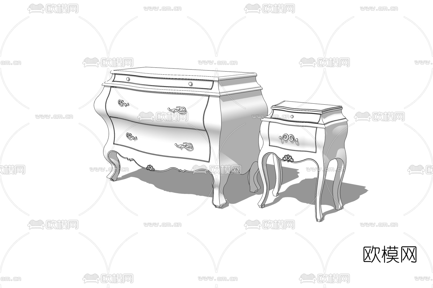 简欧实木床头柜免费su模型下载