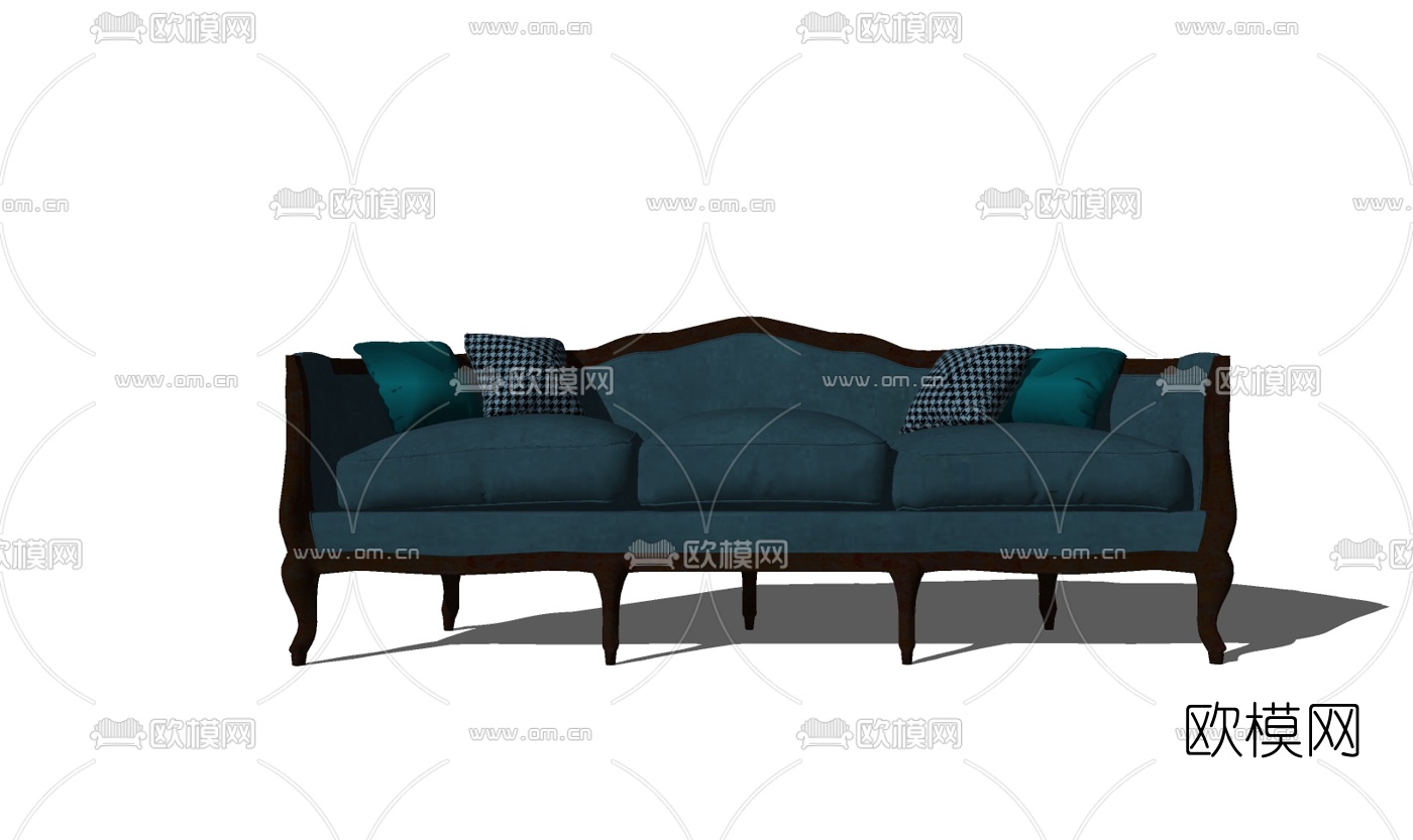 美式布艺多人沙发su模型下载