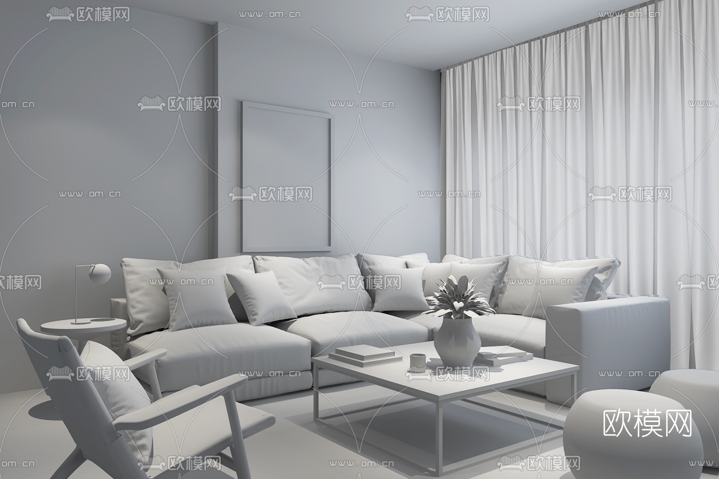 Ancerl工作室 北欧客厅3d模型下载（渲染图2）