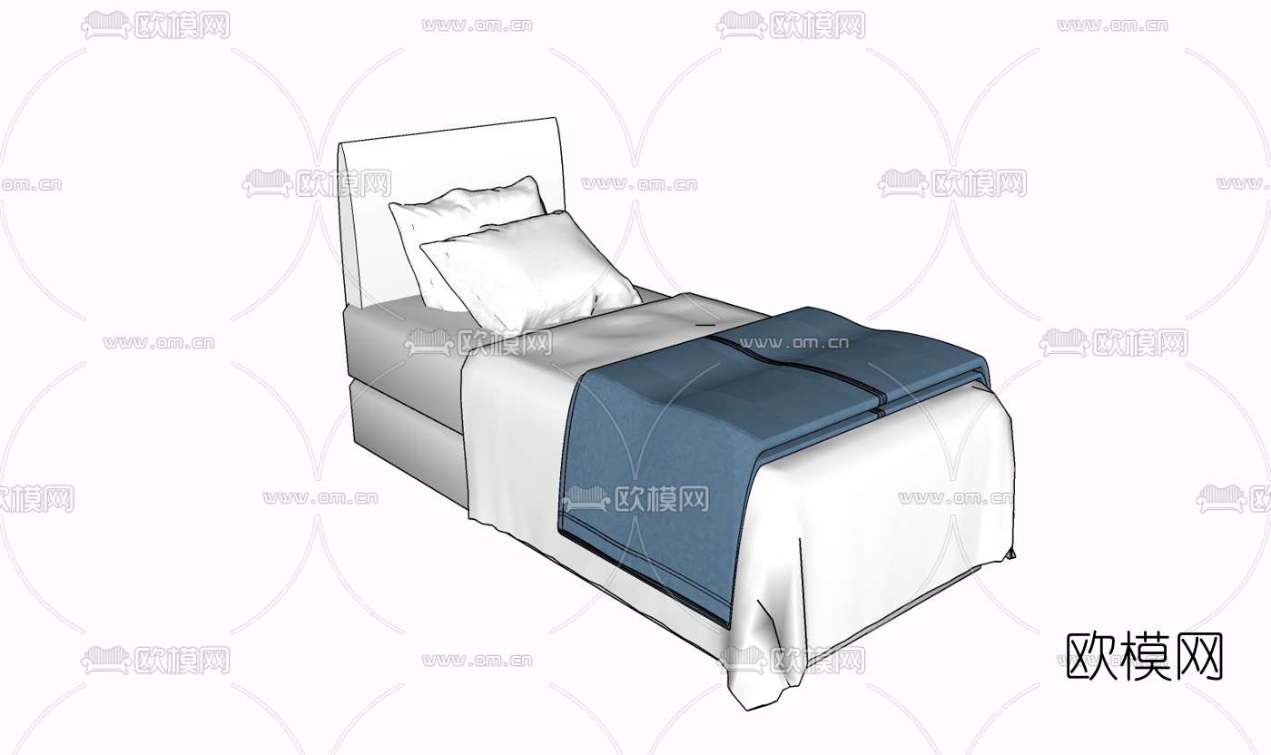 现代布艺单人床免费su模型