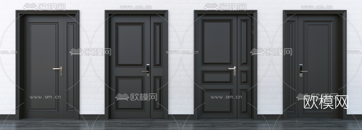 简欧子母门指纹锁3d模型