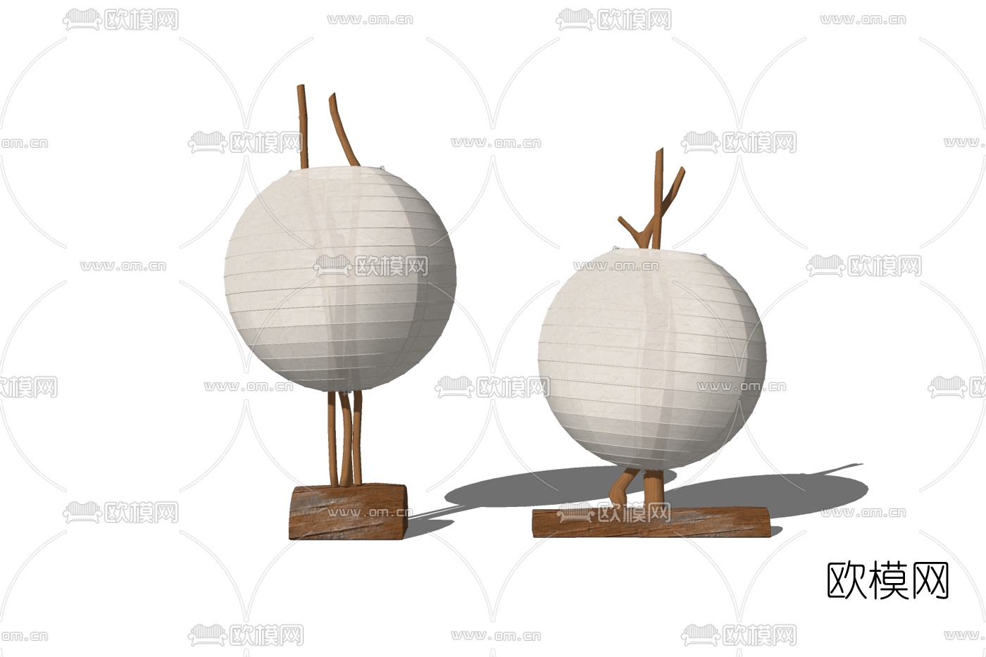 新中式实木球形台灯免费su模型下载