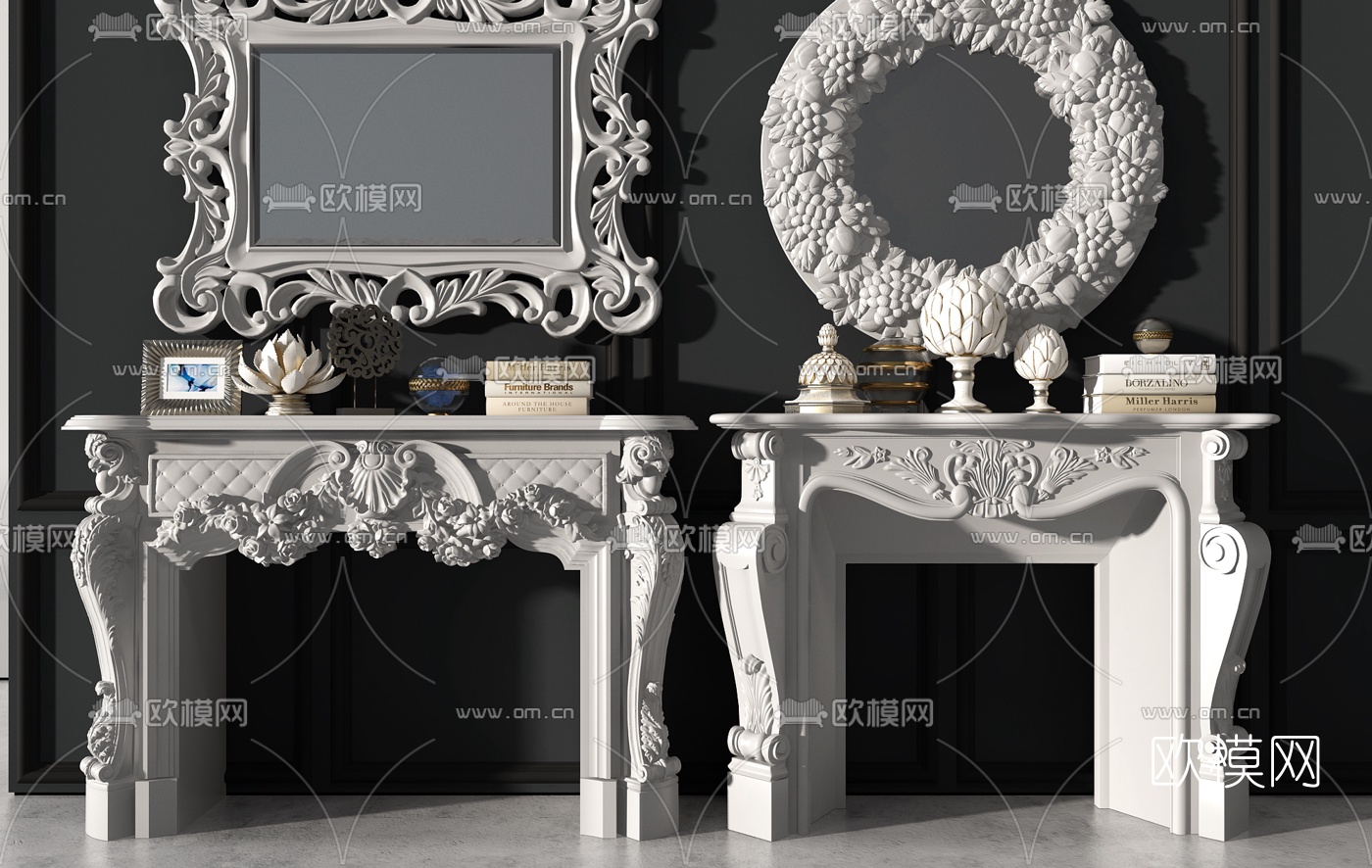欧式雕花壁炉3d模型下载