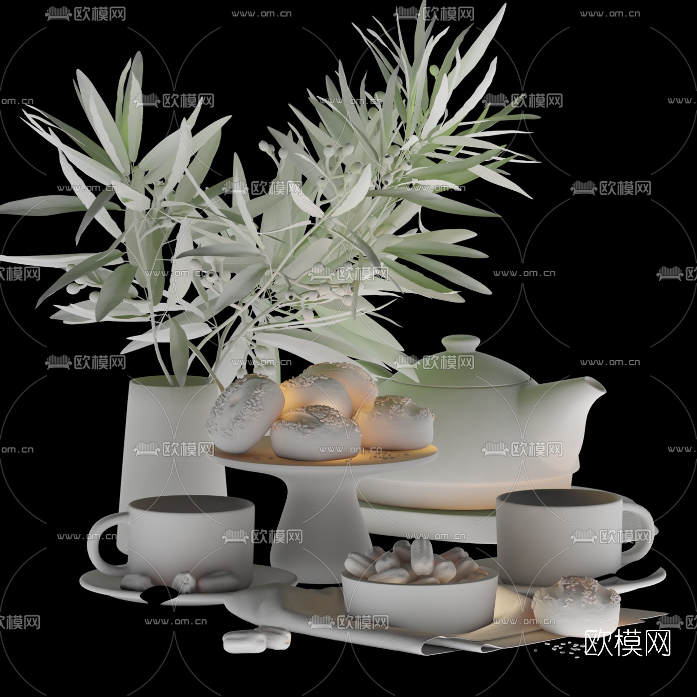 现代面包红枣茶水食品3d模型