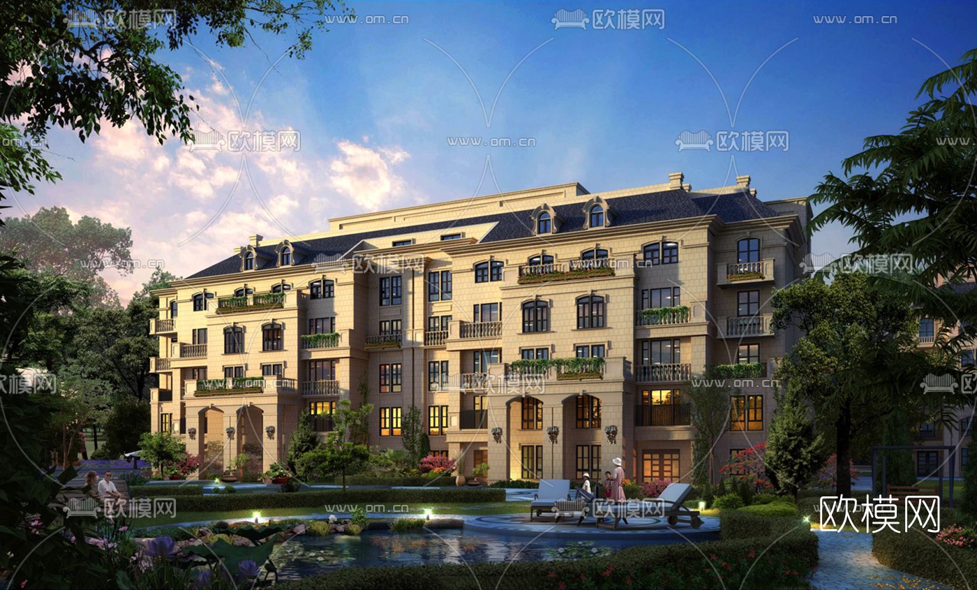 法式公寓楼su模型下载（渲染图1）