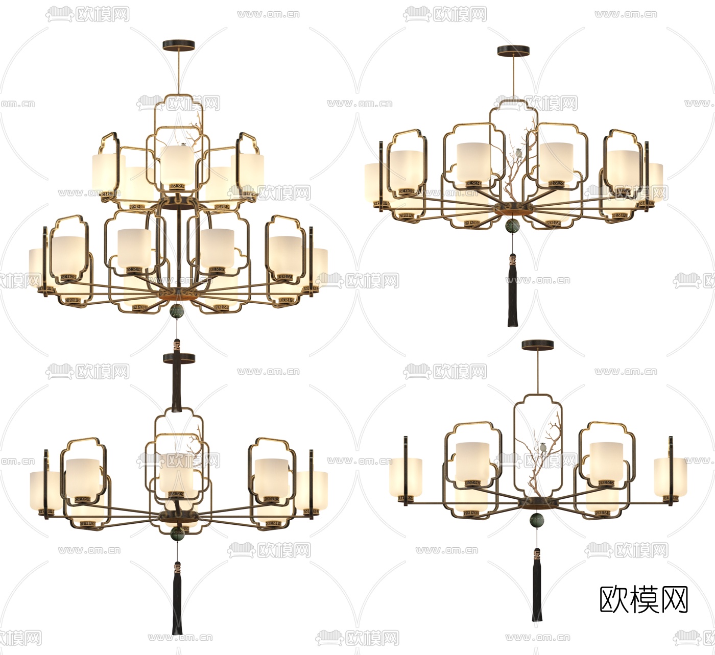新中式多头金属吊灯3d模型下载