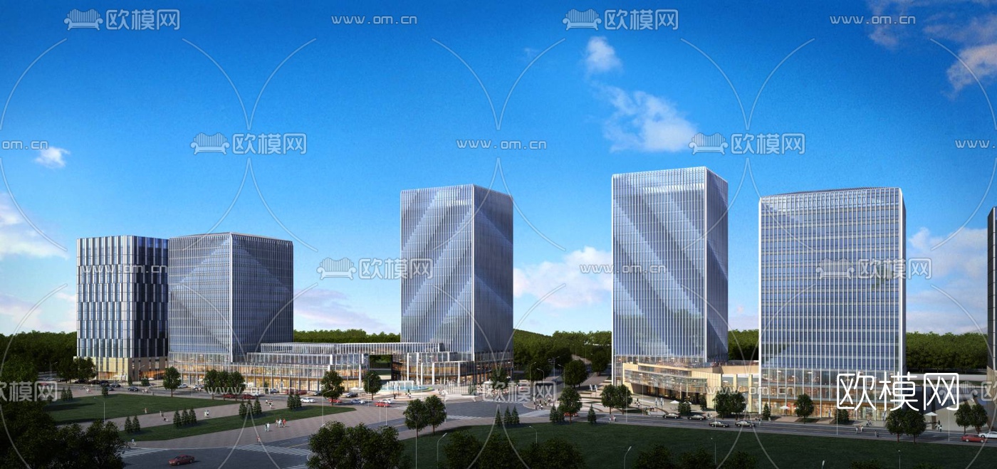 现代办公楼鸟瞰3d模型