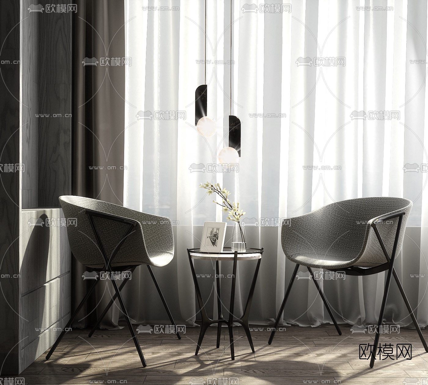 现代轻奢休闲椅角几3d模型下载