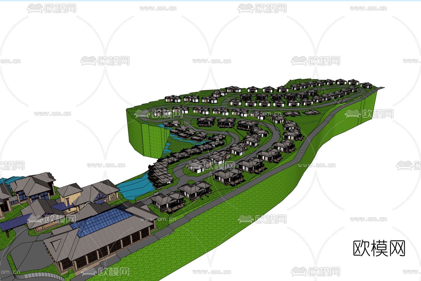新中式别墅规划免费su模型下载