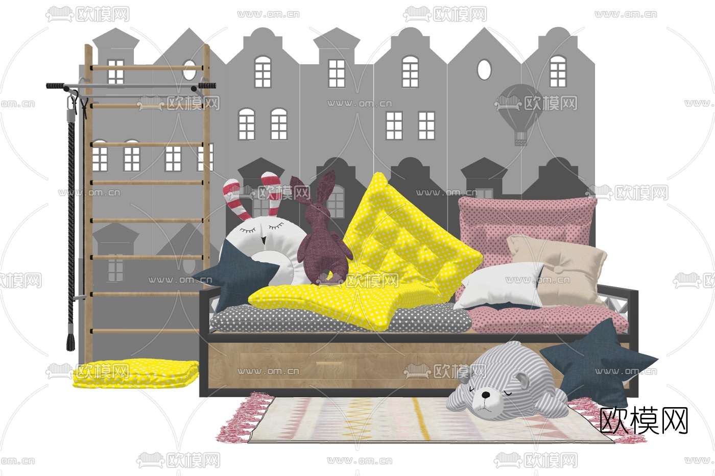 北欧布艺双人沙发免费su模型下载