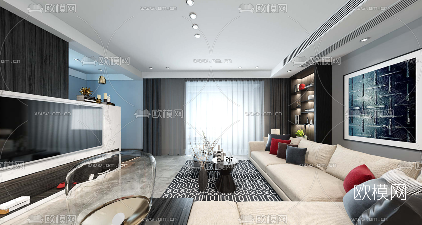 后现代客厅餐厅vr全景3d模型